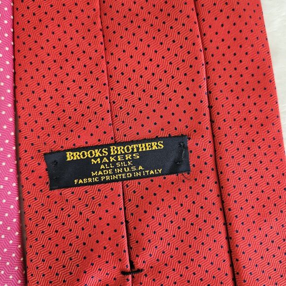 Brooks Brothers Makers 100% Silk Ties Printed in Italy Lot 2 Red Pink Polka Dot - Picture 3 of 7